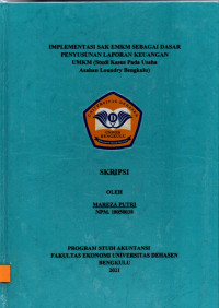 Implementasi SAK EMKM Sebagai Dasar Penyusunan Laporan Keuangan UMKM(studi Kasus Pada Usaha Asahan Loundry Bengkulu)